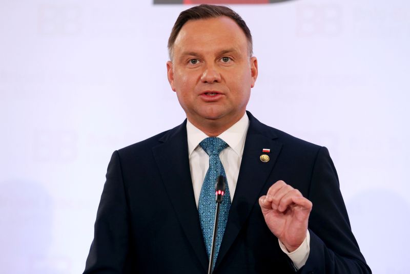 FILE PHOTO: President of Poland Andrzej Duda speaks during a