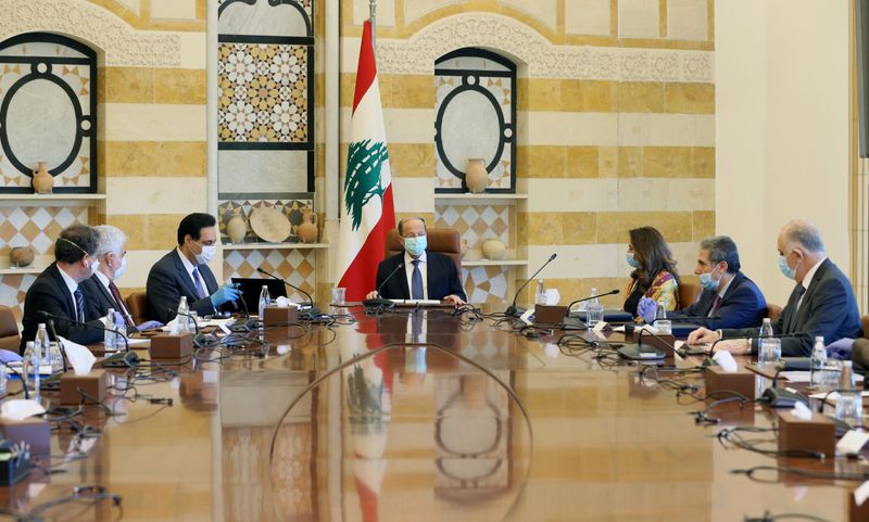 Lebanon’s President Michel Aoun heads a cabinet meeting at the