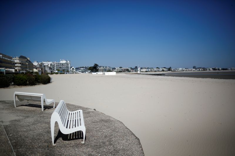 Deserted beach in Le Pouliguen during a lockdown to slow