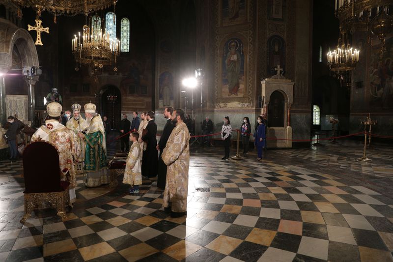 Bulgarian Patriarch Neophyte leads the Palm Sunday service in Alexander