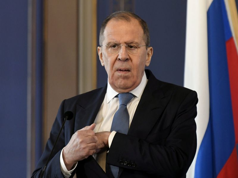 Russian Foreign Minister Sergey Lavrov attends a joint news conference