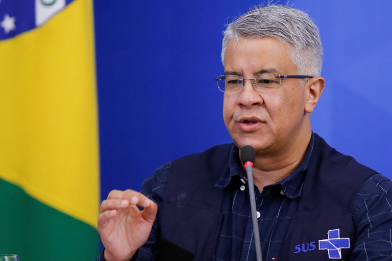 Brazil’s health surveillance secretary Wanderson Kleber de Oliveira speaks during
