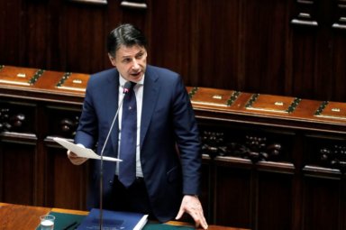 Italian Prime Minister Giuseppe Conte addresses the lower house of