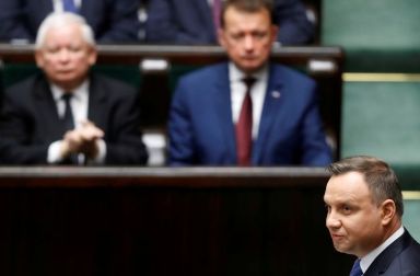 FILE PHOTO: Polish President Andrzej Duda addresses lower house of