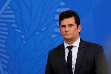 Brazil’s Justice Minister Sergio Moro attends a news conference, amid