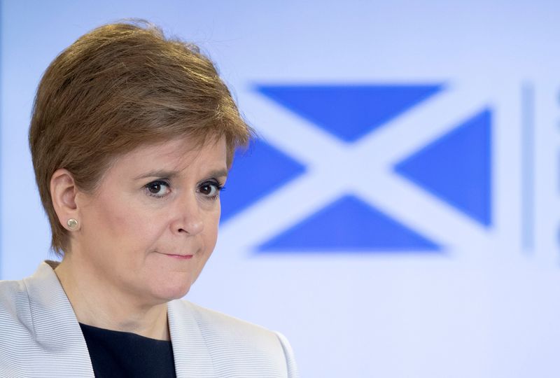 Scotland’s First Minister Nicola Sturgeon holds a news conference on