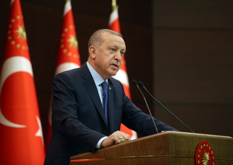 Turkish President Erdogan talks following a coronavirus disease (COVID-19) meeting