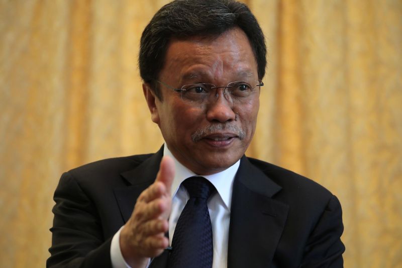 Malaysia’s politician Shafie Apdal speaks during a joint interview in