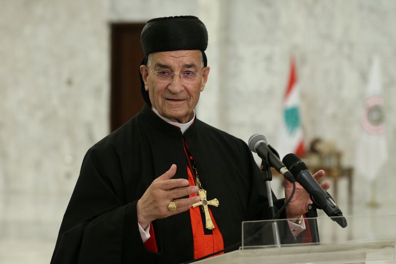 Lebanese Maronite Patriarch Bechara Boutros Al-Rai speaks after meeting with