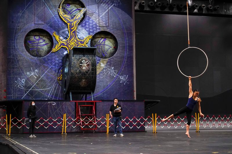 A performer trains for the Cirque du Soleil “The Land