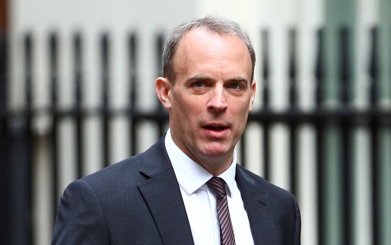 Britain’s Foreign Secretary Dominic Raab at Downing Street ahead of