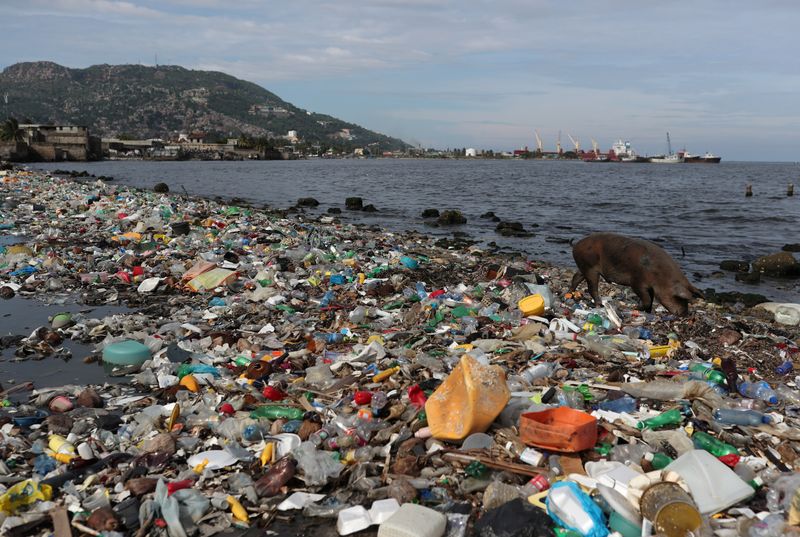 FILE PHOTO: Plastic and other debris are seen on the