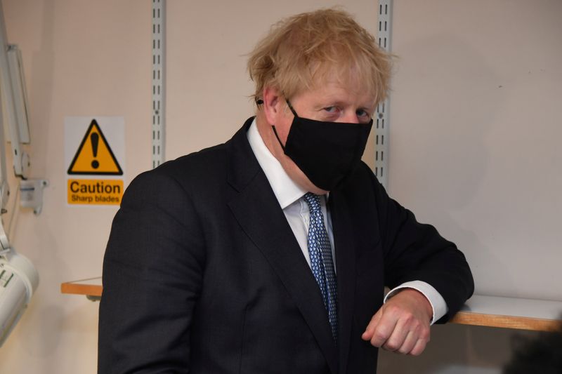 Britain’s Prime Minister Boris Johnson visits the Tollgate Medical Centre