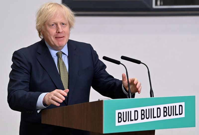 Britain’s Prime Minister Boris Johnson delivers a speech during his