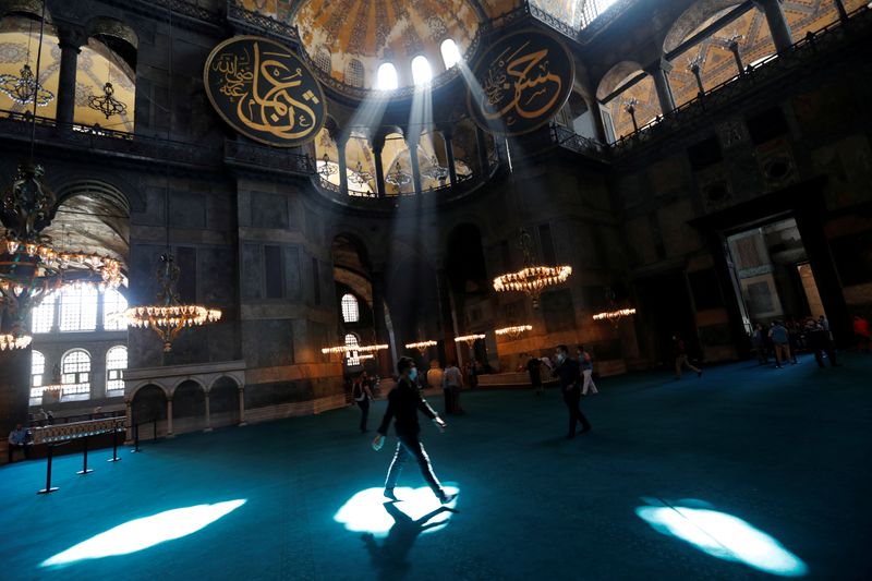 People visit Hagia Sophia Grand Mosque in Istanbul