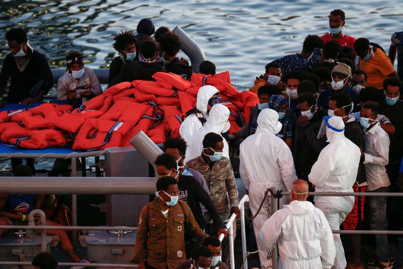 Migrants rescued by Maltese Armed Forces are brought to Malta