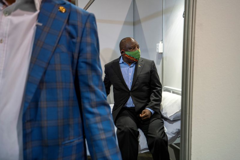 FILE PHOTO: South African President Cyril Ramaphosa visits the coronavirus