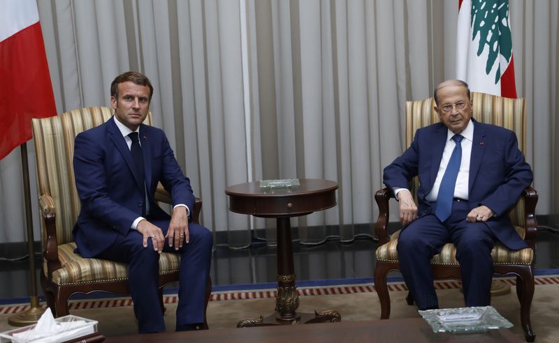 Lebanon’s President Michel Aoun meets with French President Emmanuel Macron