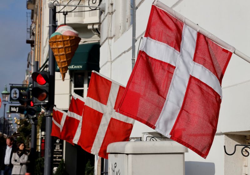 FILE PHOTO: Denmark’s national flags are seen in Copenhagen