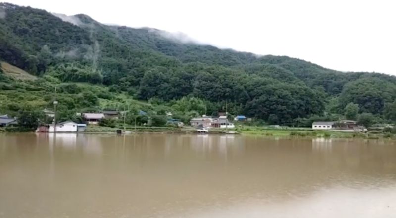 Flooding along Seomjin River amid monsoon rains in Duga-ri