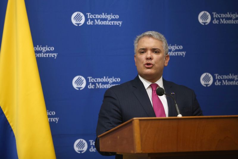 FILE PHOTO: Colombia’s President Ivan Duque speaks during a news