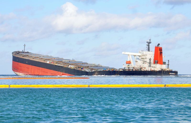 The bulk carrier ship MV Wakashio that ran aground on