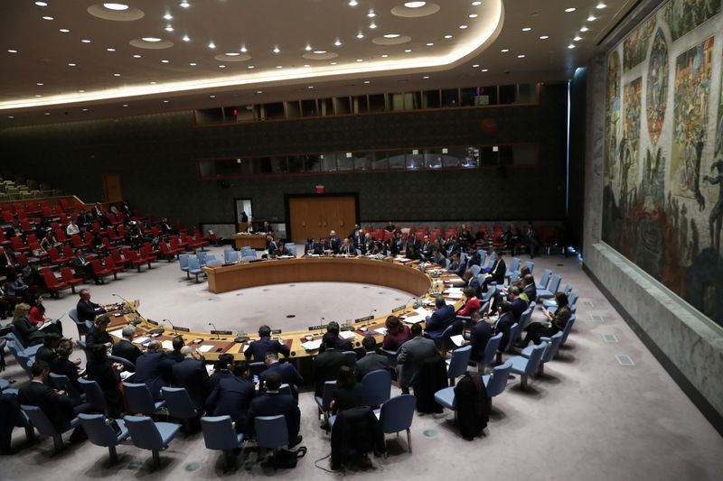 United Nations Security Council members attend a meeting on the