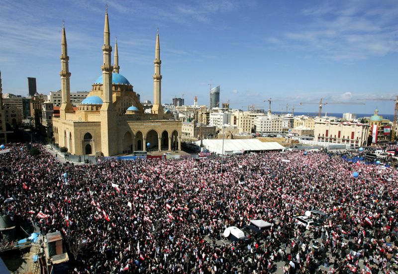 FILE PHOTO: A crowd of Lebanese people pack Martyrs’ Square