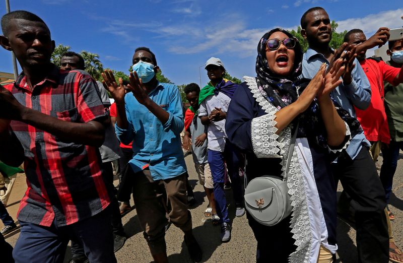 FILE PHOTO: Sudanese protesters march in a demonstration to mark