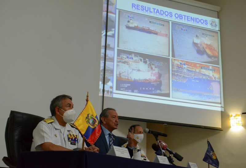 Ecuador’s Defence Minister Oswaldo Jarrin holds a news conference about