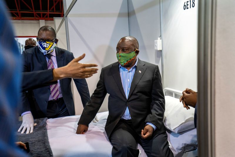 FILE PHOTO: South African President Cyril Ramaphosa visits the coronavirus