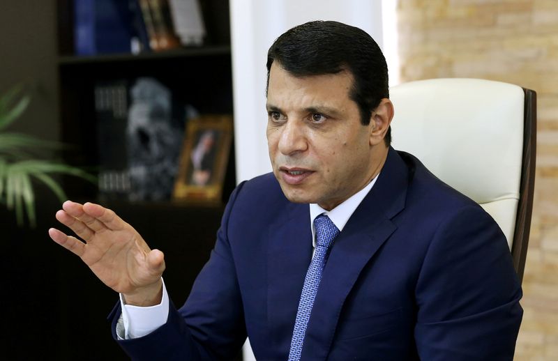 FILE PHOTO: Mohammed Dahlan, a former Fatah security chief, gestures