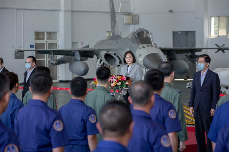 Taiwan’s President Tsai Ing-wen delivers a speech during her visit