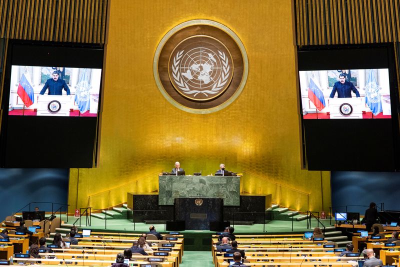 Venezuela’s President Maduro speaks virtually during the 75th annual U.N.