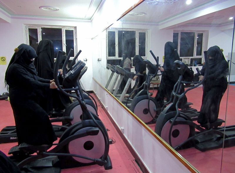 Afghan women exercise in a fitness gym in Kandahar