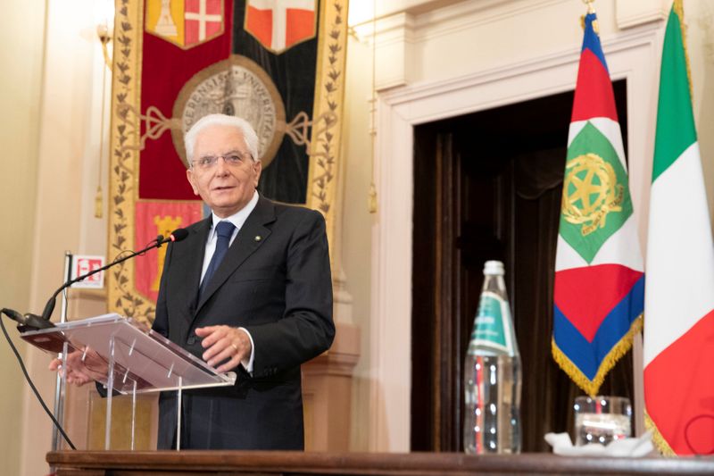 Italian President Sergio Mattarella speaks during a ceremony on the