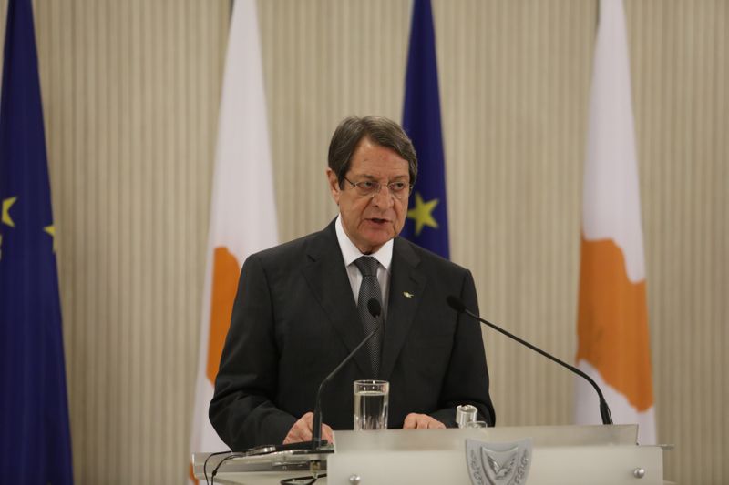 Cypriot President Nicos Anastasiades speaks during a news conference at
