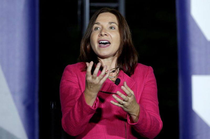 FILE PHOTO: Climate scientist Katharine Hayhoe speaks during a discussion