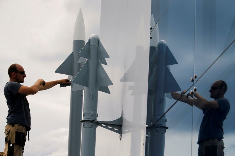 FILE PHOTO: A worker installs two Rafael Air Missile Defence