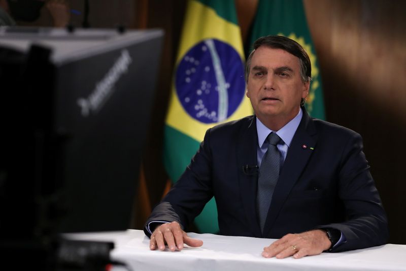 Brazil’s President Jair Bolsonaro is seen during a pre-recorded address