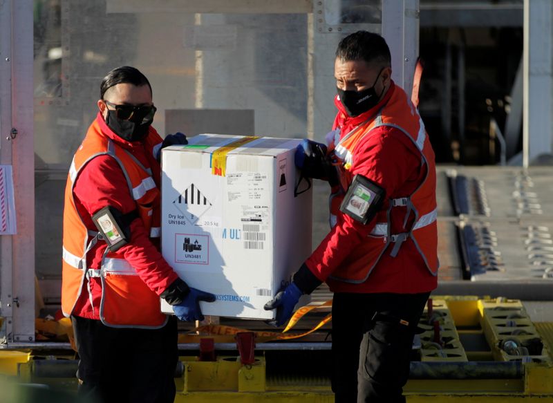 Pfizer/BioNTech COVID-19 vaccines arrive at Mariano Escobedo International Airport in