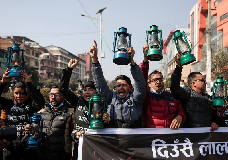 Protest against the dissolution of parliament, in Kathmandu