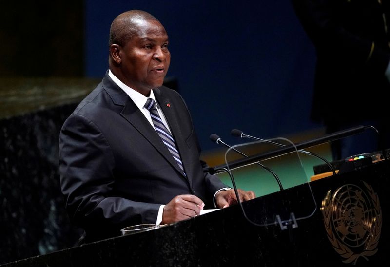 FILE PHOTO: Central African Republic President Faustin-Archange Touadera addresses the
