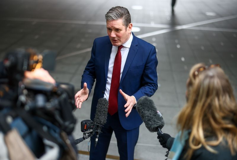British Labour Party leader Keir Starmer speaks to members of
