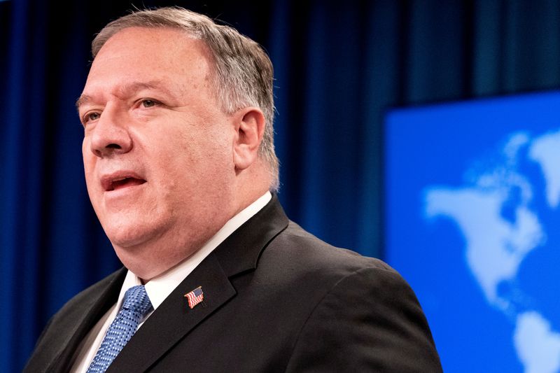 FILE PHOTO: U.S. Secretary of State Mike Pompeo gives a