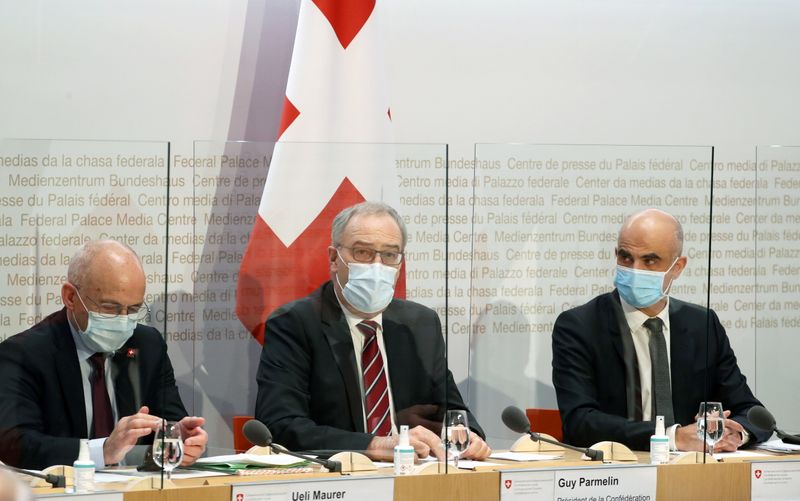 Swiss Interior Minister Alain Berset, President Guy Parmelin and Finance