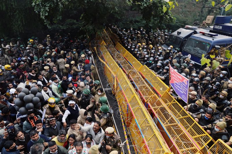 Protest against new farm laws in New Delhi