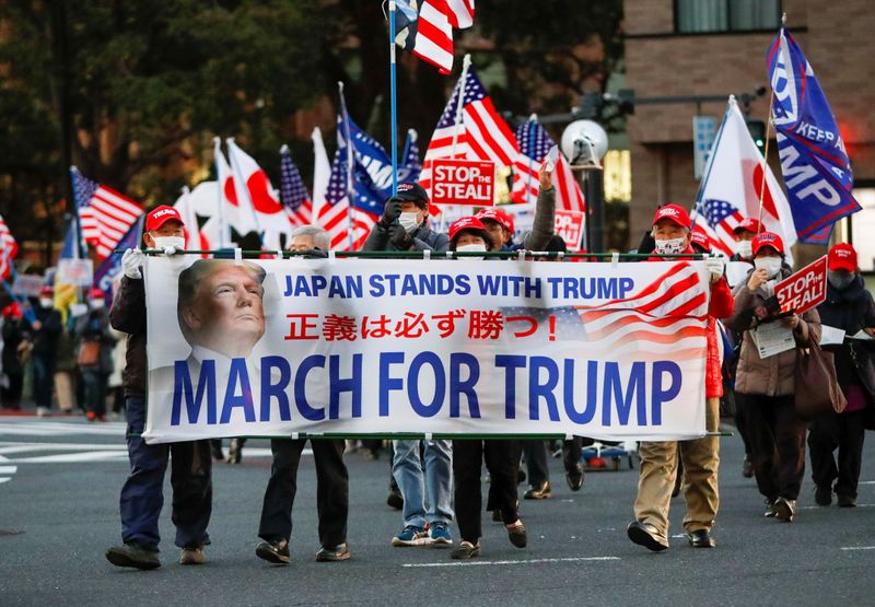 Supporters of U.S. President Trump march ahead of the inauguration