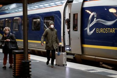 Passengers arrive at the Eurostar terminal at Gare du Nord