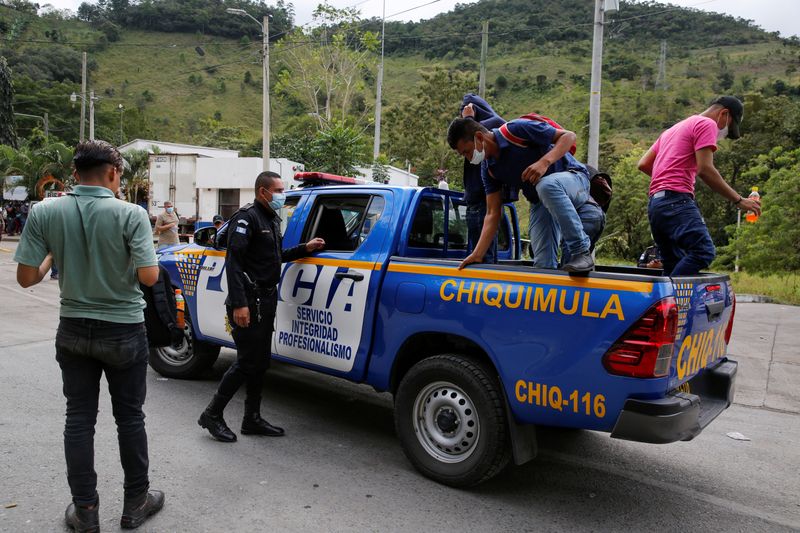FILE PHOTO: Honduran migrants are sent back by Guatemalan authorities